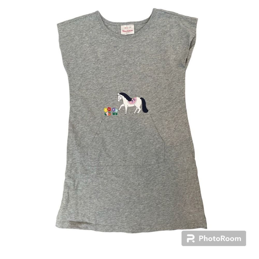 Hanna Andersson Sleeveless Pony Floral Grey Dress 8 / 130 *